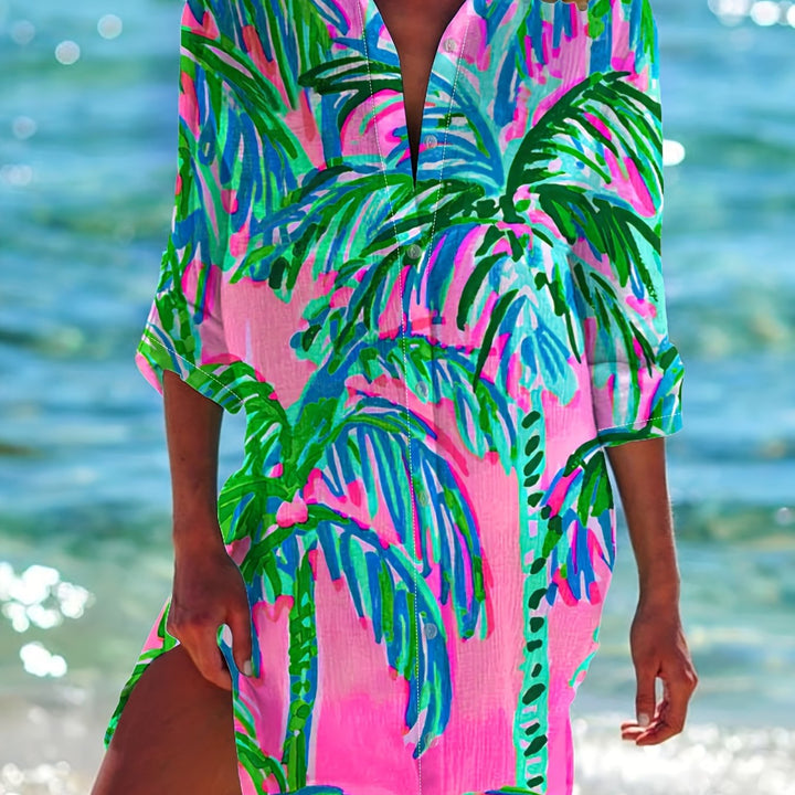 Gavrielle | Langarm Strandkleid mit Korallenprint