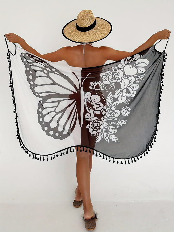 Cleo™ | Wickel-Strandkleid mit Bauchbedeckung & Schmetterlingsprint