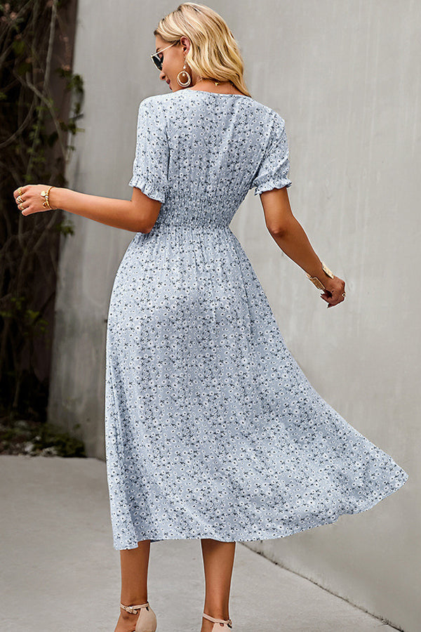 Viviette | Maxikleid mit V-Ausschnitt, Smock und Blumenmuster
