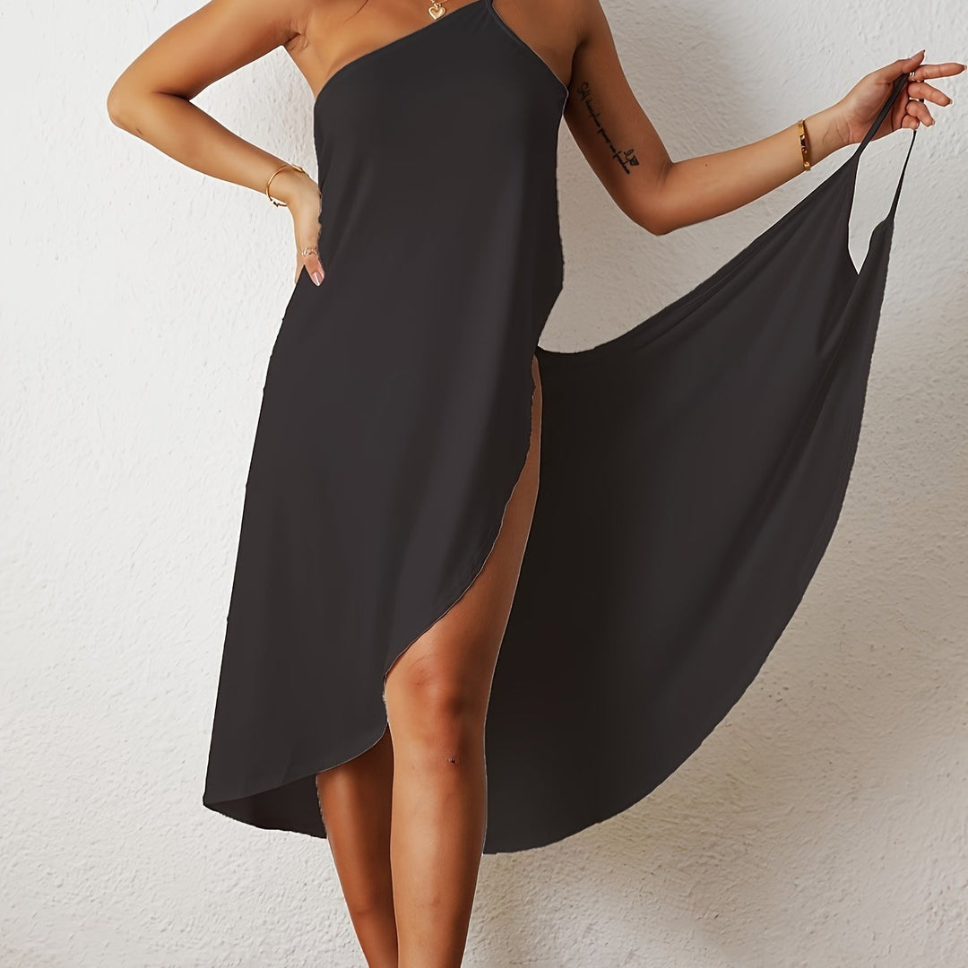 Raine™ | Schwarzes Strandkleid mit lockerem Fall & Bäuchleinbedeckung
