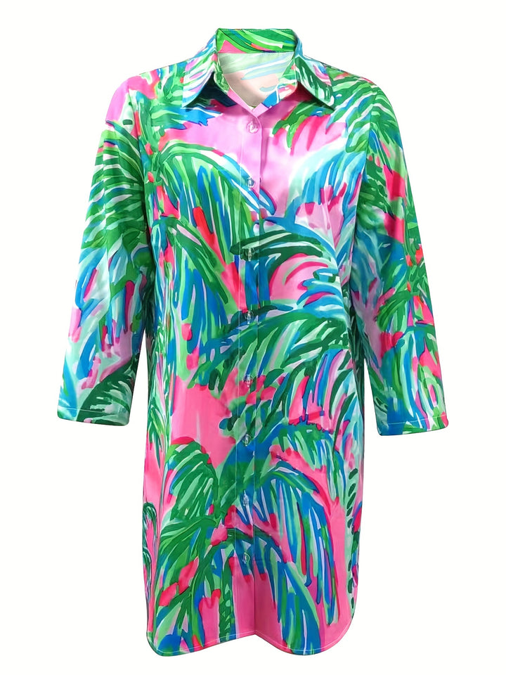 Gavrielle | Langarm Strandkleid mit Korallenprint