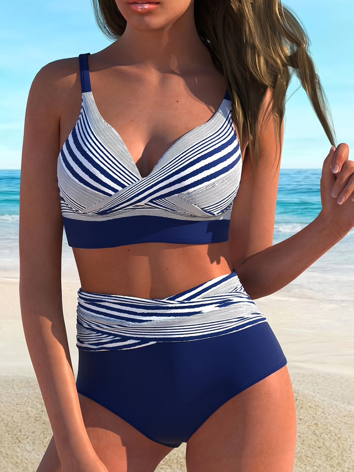 Marivelle™ | Bikini-Set mit Bauchkontrolle Streifenlook Spaghettiträgern