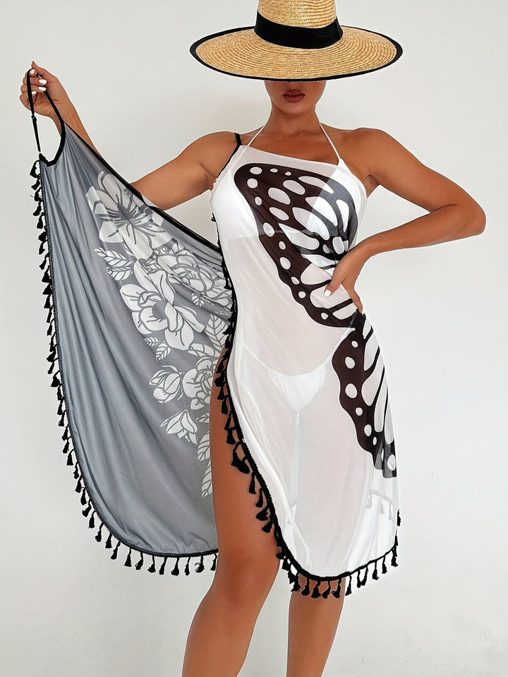 Cleo™ | Wickel-Strandkleid mit Bauchbedeckung & Schmetterlingsprint