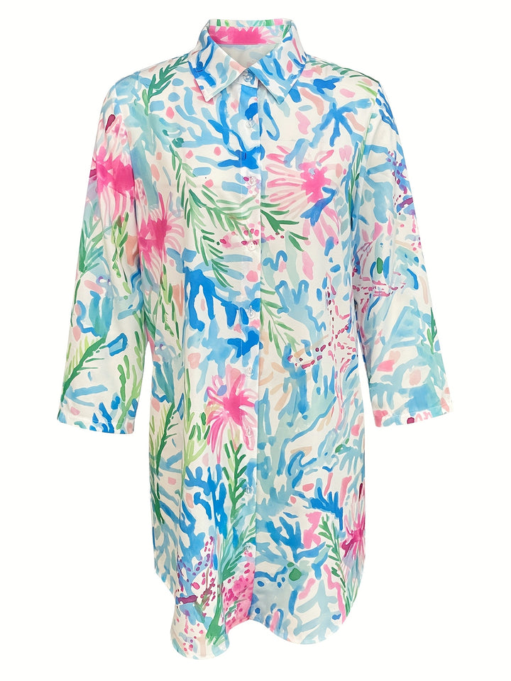 Gavrielle | Langarm Strandkleid mit Korallenprint