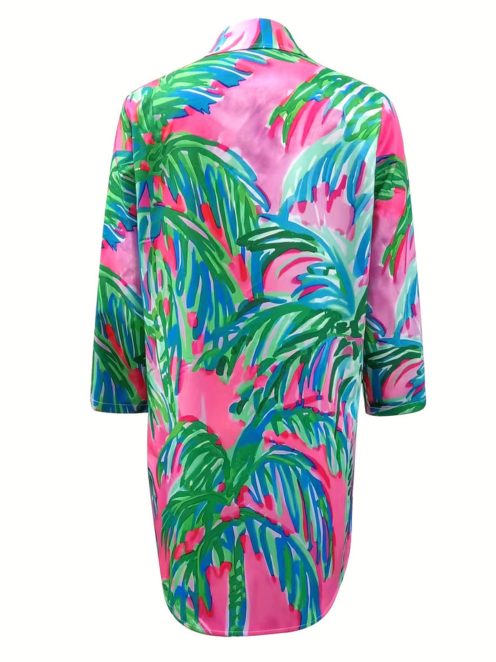 Gavrielle | Langarm Strandkleid mit Korallenprint