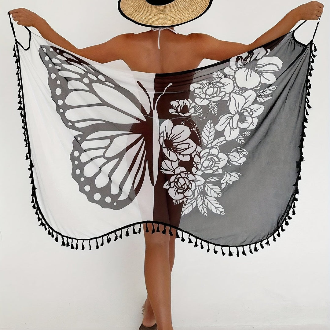 Cleo™ | Wickel-Strandkleid mit Bauchbedeckung & Schmetterlingsprint