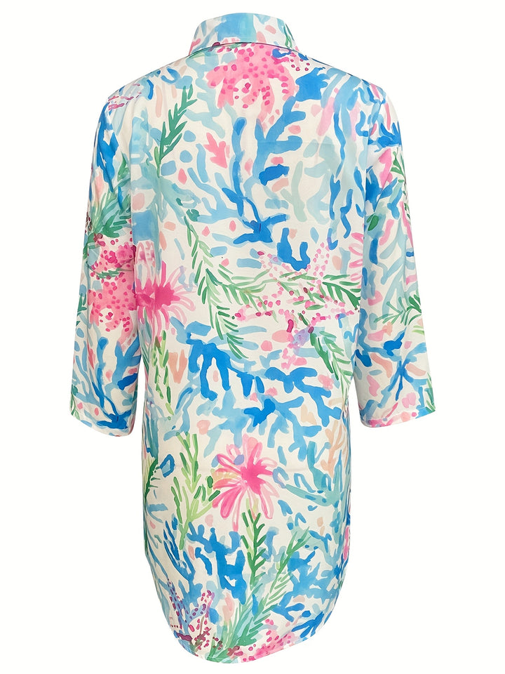 Gavrielle | Langarm Strandkleid mit Korallenprint