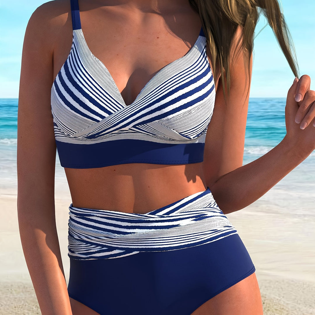 Marivelle™ | Bikini-Set mit Bauchkontrolle Streifenlook Spaghettiträgern