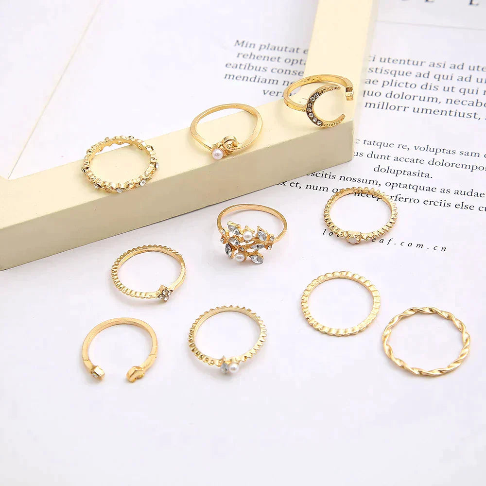 Beryl | 10 Paar Boho Ringe in Silber und Gold