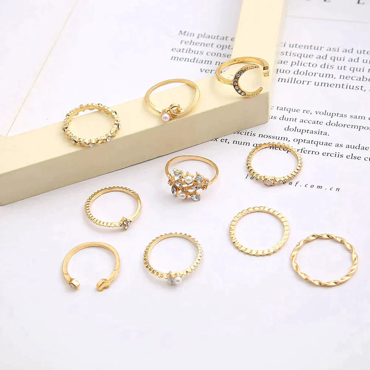 Beryl | 10 Paar Boho Ringe in Silber und Gold