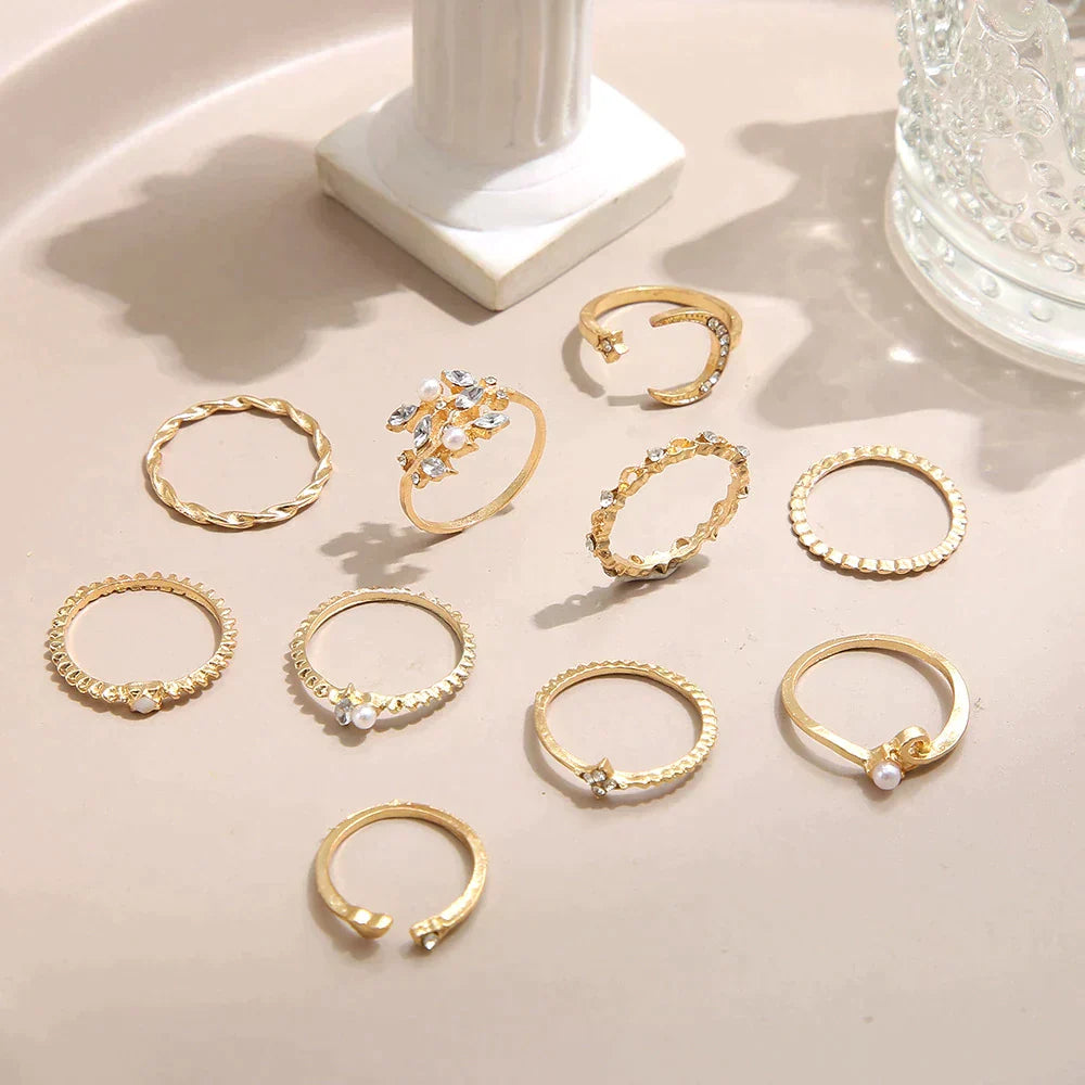 Beryl | 10 Paar Boho Ringe in Silber und Gold