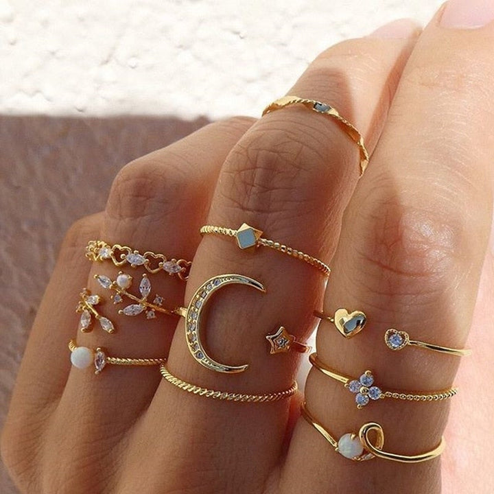 Beryl | 10 Paar Boho Ringe in Silber und Gold