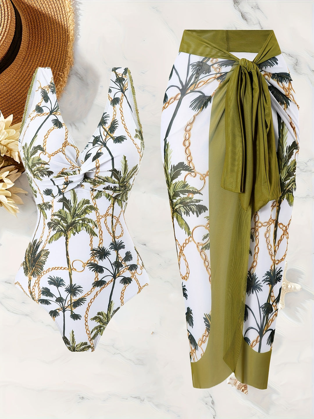 Donna™ | Tropisches Bade-Set mit Sarong & V-Ausschnitt