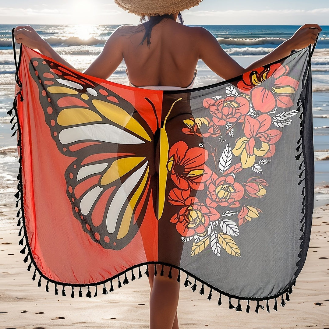 Isara™ | Boho Strandkleid mit Schmetterlingsprint & Fransen