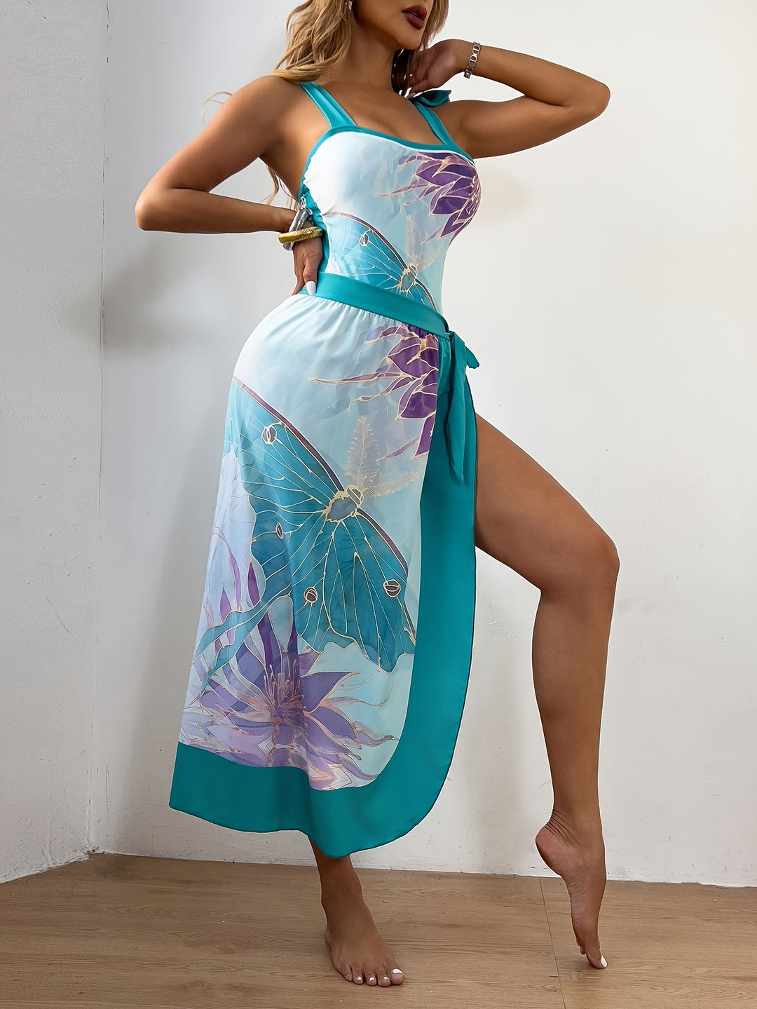 Diantha™ | Figurfreundliches Badeoutfit mit Butterfly-Print & Wrap-Skirt