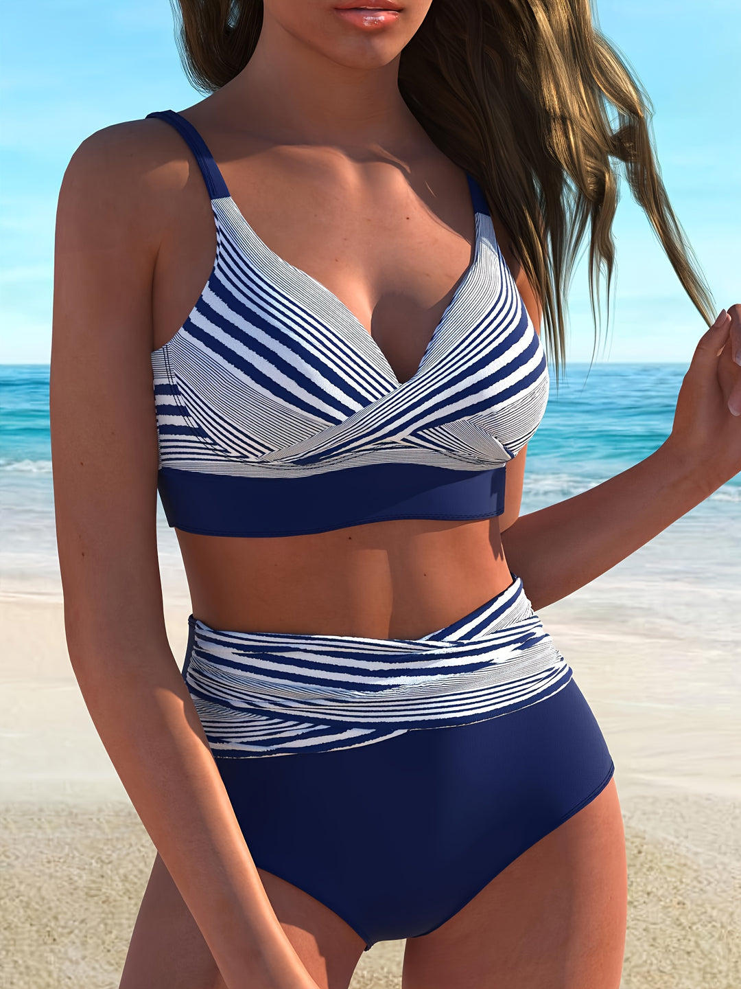 Marivelle™ | Bikini-Set mit Bauchkontrolle Streifenlook Spaghettiträgern