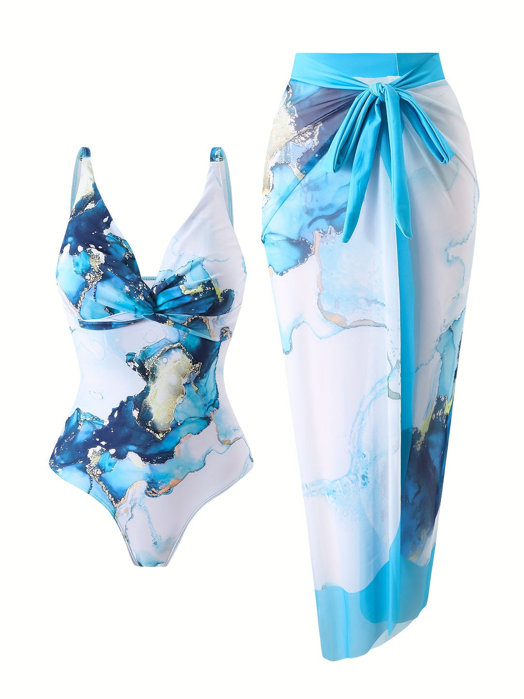 Lunarae™ | Bikini-Set mit Wickelrock & Marmorprint
