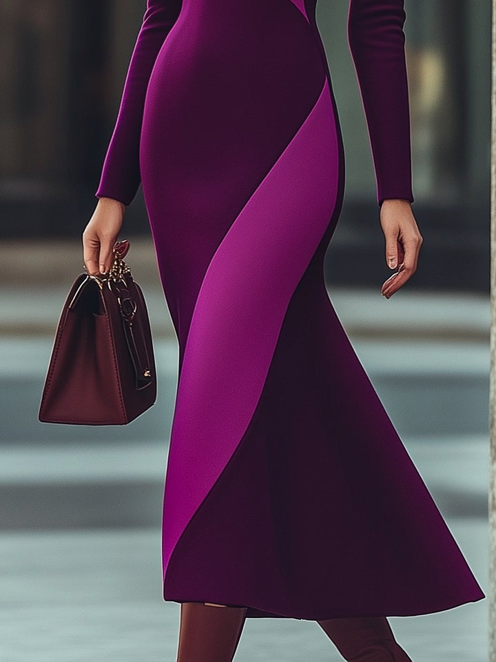 Sophisticated Mulberry and Violet Slim-Fit Turtleneck Dress